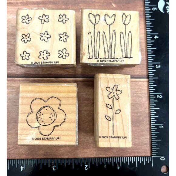 Stampin Up! 2005 Wood Mounted Rubber Stamp set Pocket full of Posies floral - Picture 1 of 2
